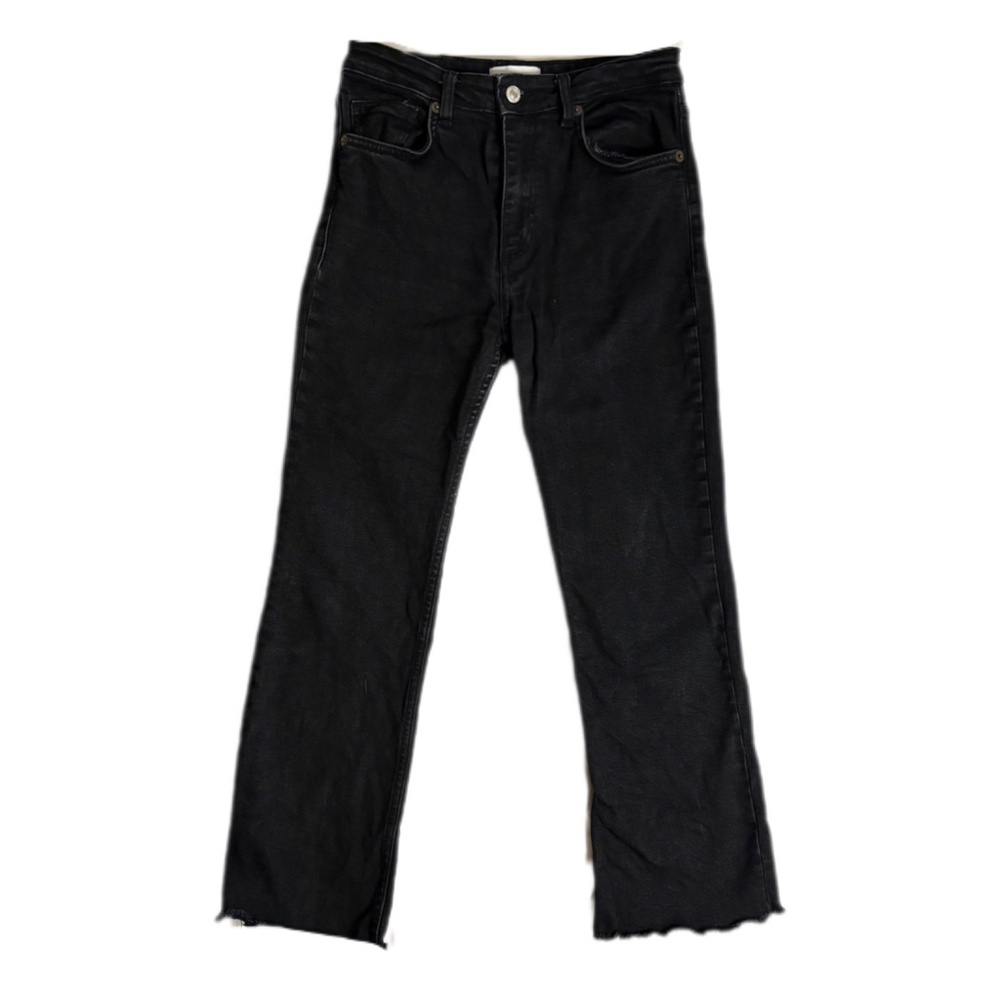 Zara Women’s SZ 4 Black Jeans Mid Rise Crop Straight Cut  Raw Hem